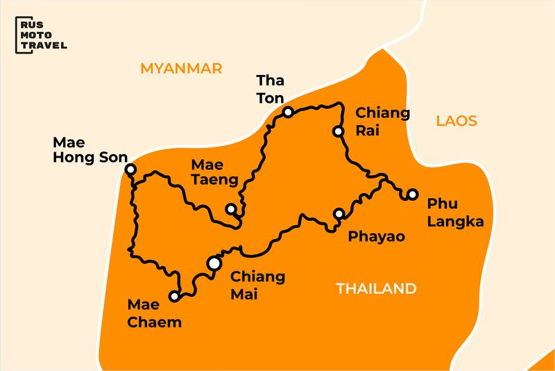 Map of Thailand mototour with Rus Moto Travel